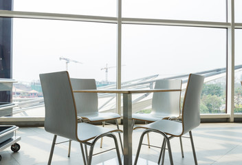 table and chair in food court