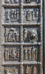 Detail of the bronze gates of St. Sophia Cathedral in Veliky Nov