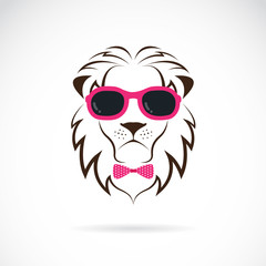 Vector images of lion wearing sunglasses on white background.