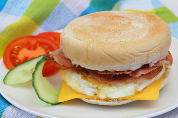 Egg and bacon muffin, closeup
