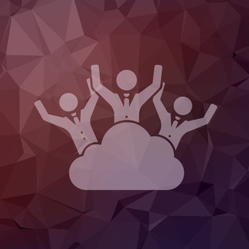 Three happy men on a cloud in flat style icon