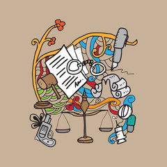 Justice and law doodle