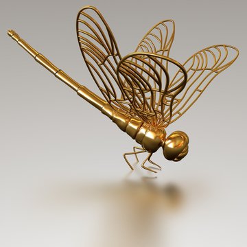 Gold Dragonfly On A Metall Background