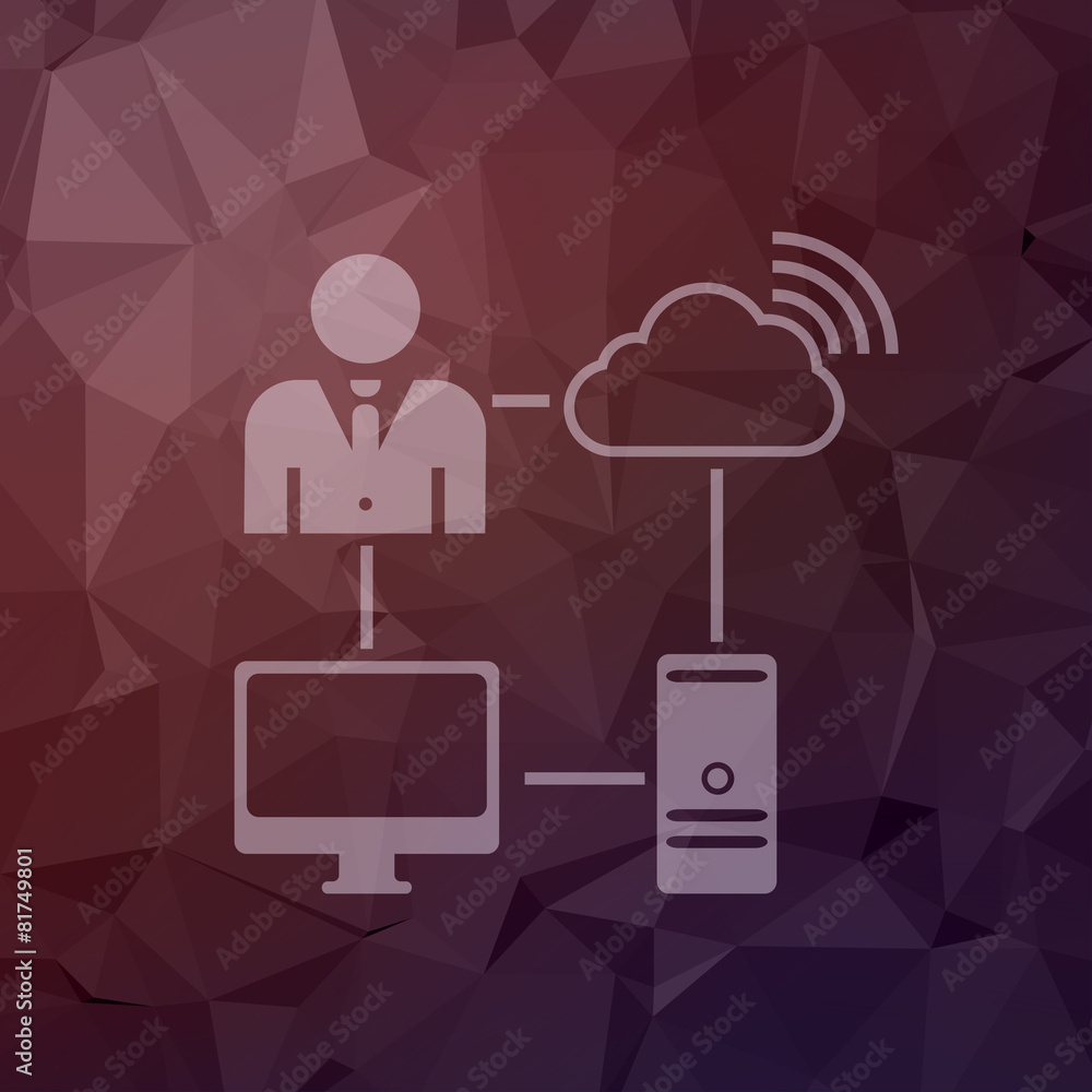 Poster man using internet in flat style icon