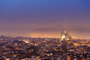 Fotobehang Twilight bovenaanzicht Barcelona © pigprox