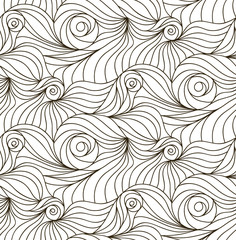 Vector seamless wave background of doodle drawn lines