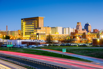 Durham, North Carolina, USA downtown city skyline.