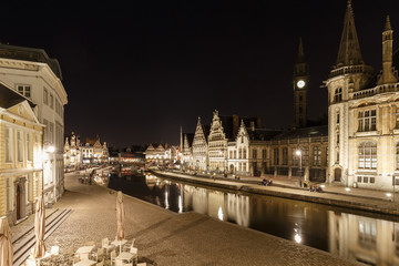 City of Ghent Belgium old historic center by night