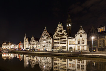 Fototapeta na wymiar City of Ghent Belgium old historic center by night