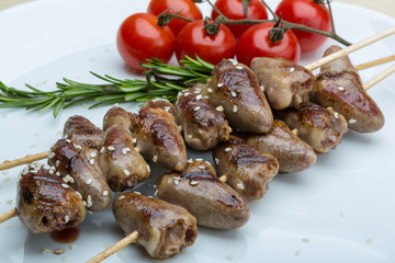 Grilled chicken hearts barbecue