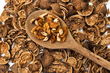 Walnuts on the wooden spoon