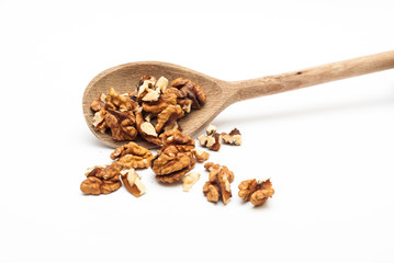 Walnuts on the wooden spoon
