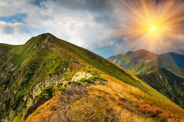 Beautiful summer landscape in the mountains. Sunset.