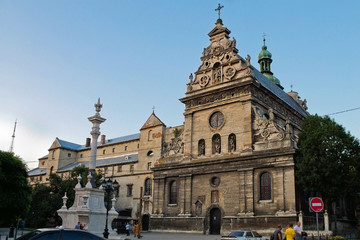 facade of Bernardine church in Lviv, Ukraine