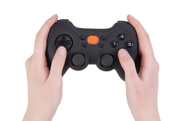 joystick in female hands isolated © Yuri Bizgaimer