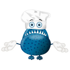 Funny monster cook cooking chef hat cartoon illustration childre