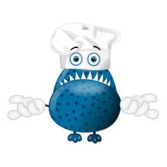 Funny monster cook cooking chef hat cartoon illustration childre