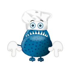 Funny monster cook cooking chef hat cartoon illustration childre