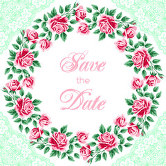 Vintage wedding invitation with roses
