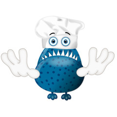 Funny monster cook cooking chef hat cartoon illustration childre