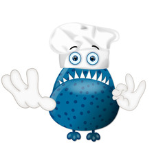 Funny monster cook cooking chef hat cartoon illustration childre