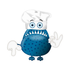 Funny monster cook cooking chef hat cartoon illustration childre