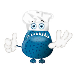 Funny monster cook cooking chef hat cartoon illustration childre