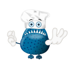 Funny monster cook cooking chef hat cartoon illustration childre