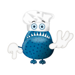 Funny monster cook cooking chef hat cartoon illustration childre
