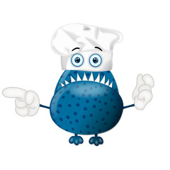 Funny monster cook cooking chef hat cartoon illustration childre