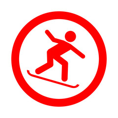 Icono redondo snowboard rojo