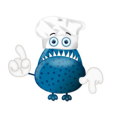 Funny monster cook cooking chef hat cartoon illustration childre