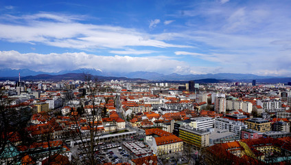 Naklejka premium Bird eye view of Ljubljana old town city in Slovenia