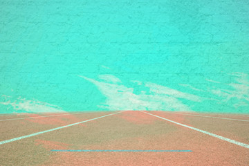  vintage style  of running track lane  and sky background with s