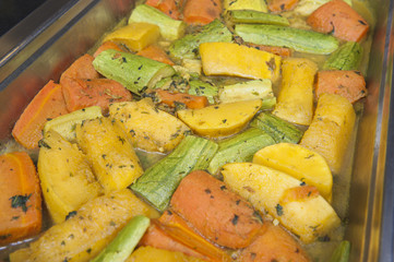 Sauteed vegetables at an oriental restaurant buffet