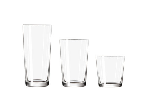 Transparent Big, Medium Small Glass Set Isolated Composition.