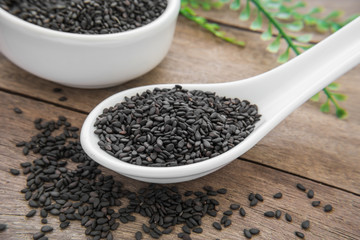 Black sesame on spoon