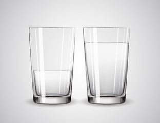 Empty glass and glass full of water. Glasses