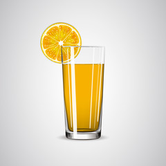 Glass with orange juice and orange slice.