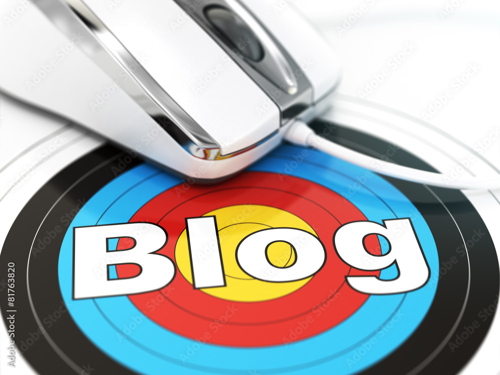 Poster blog concept. mouse on the target with text.