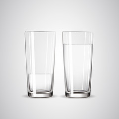 Empty glass and glass full of water. Glasses