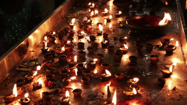 Burning candles in the Indian temple. Diwali - the festival of l