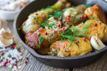 Roast chicken with garlic and dill