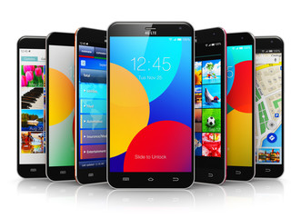 Collection of modern touchscreen smartphones