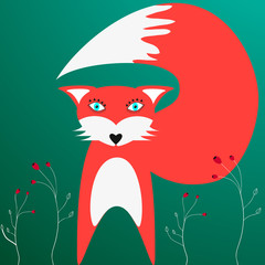 Fox illustration with flowers, illustration for kids, fairytale