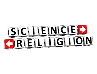3D Science or Religion over white background.