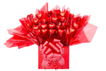 Colorful red gift of chocolate flowers