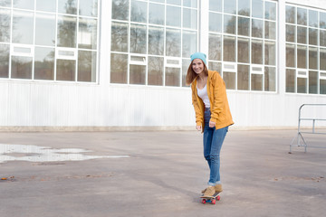 Student going on skateboard