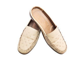 leather lady shoe beige color