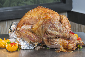 Roasted turkey at a restaurant buffet carvery